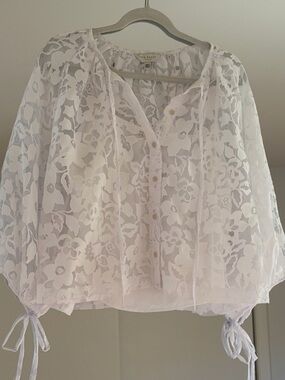 Ted Baker Sheer White Floral Lace Peasant Blouse